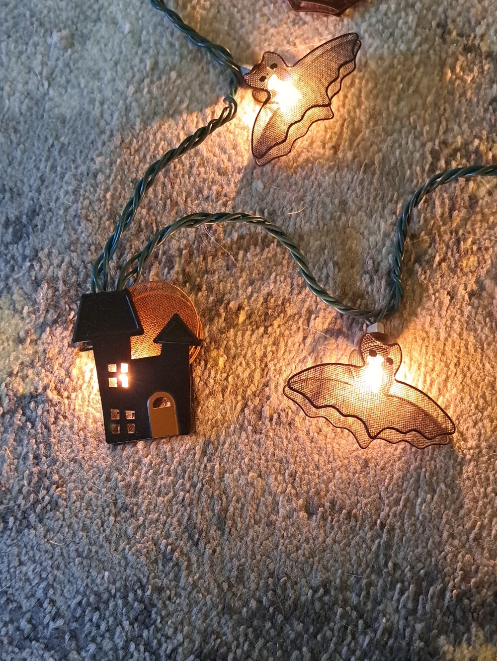 Halloween Haunted House & Bat String Lights - Black - Unbranded